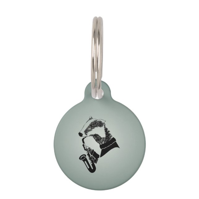 Black and White Badger Saxophone Customisable Pet Tag (Front)