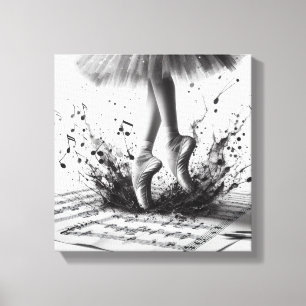Black and White Ballet Slippers Stretched Canvas