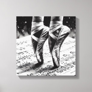 Black and White Ballet Slippers Stretched Canvas