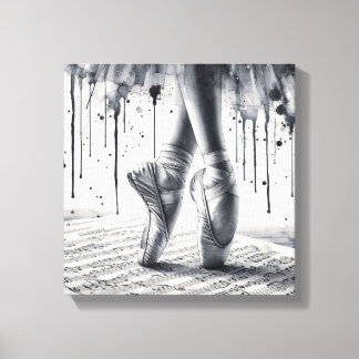 Black and White Ballet Slippers Stretched Canvas Print