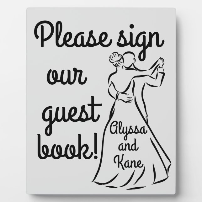 Black-and-White Ballroom Dancers Guest Book Plaque (Front)