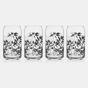 Black and White Bamboo Plant Can Glass