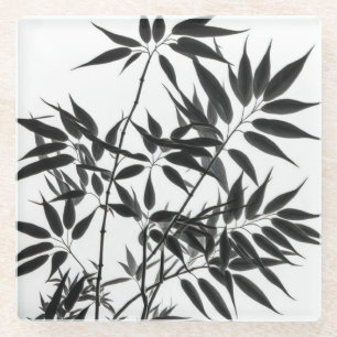 Black and White Bamboo Plant Glass Coaster