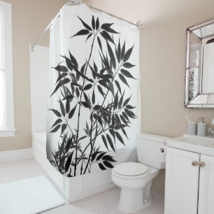 Black and White Bamboo Plant Shower Curtain