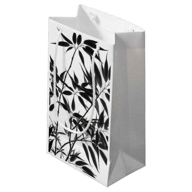 Black and White Bamboo Plant Small Gift Bag (Front Angled)