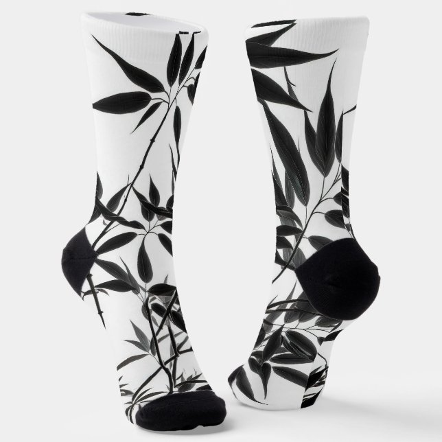 Black and White Bamboo Plant Socks (Angled)