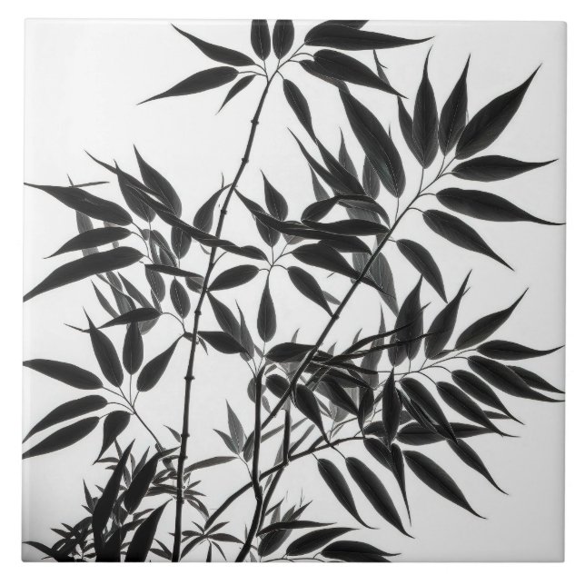 Black and White Bamboo Plant Tile (Front)