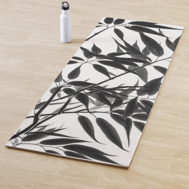 Black and White Bamboo Plant Yoga Mat (In Situ)