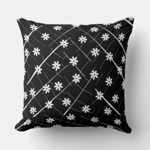 black and white banana leaf and flowers tropical cushion