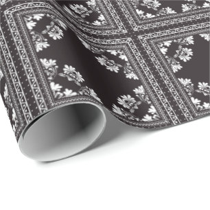 black and white bandanna design wrapping paper