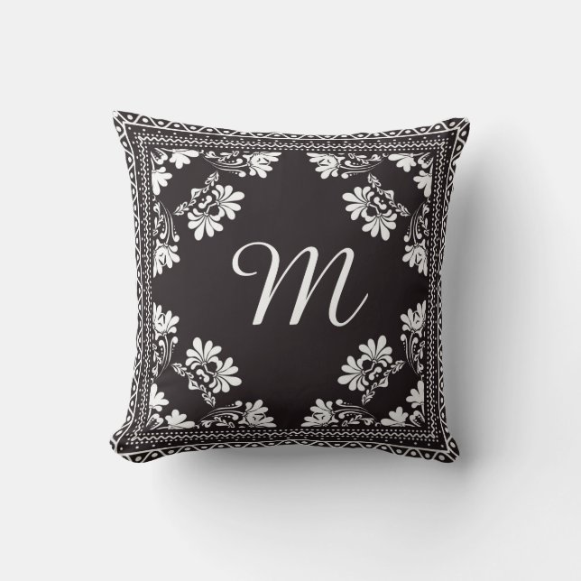 Black and White Bandanna Monogram Cushion (Front)