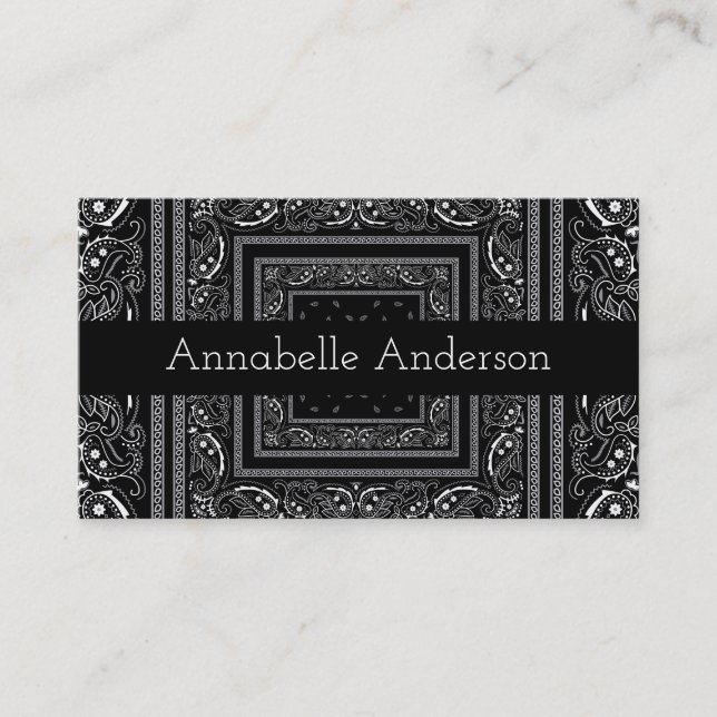 Black and White Bandanna Personalise Business Card (Front)
