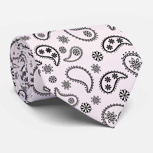 Black and White  Bandanna Print Necktie (Rolled)