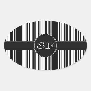 Black and White Bar Code Oval Sticker
