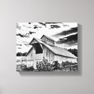 Black and white barn canvas print