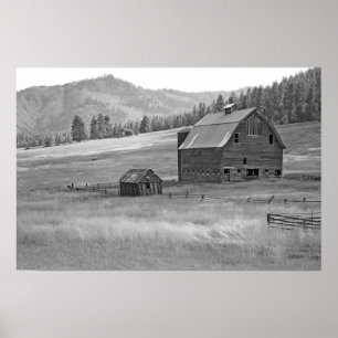 Black and white barn landscape poster