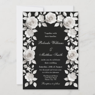 Black And White Baroque Roses Frame Wedding Invitation