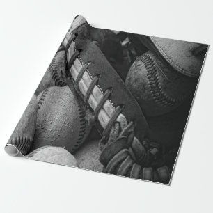 Black and White Baseballs and Glove Wrapping Paper