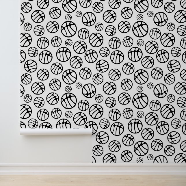 Black and White Basketball Ball Pattern Kids Wallpaper (Application)