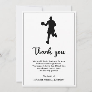Black And White Basketball Player Funeral Memorial Thank You Card