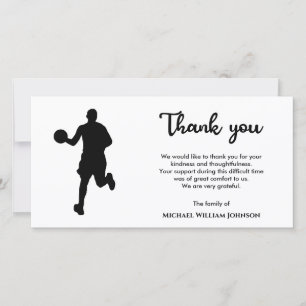 Black And White Basketball Player Memorial Funeral Thank You Card