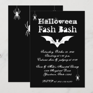 Black and White Bat Chic Crazy Halloween Party Invitation