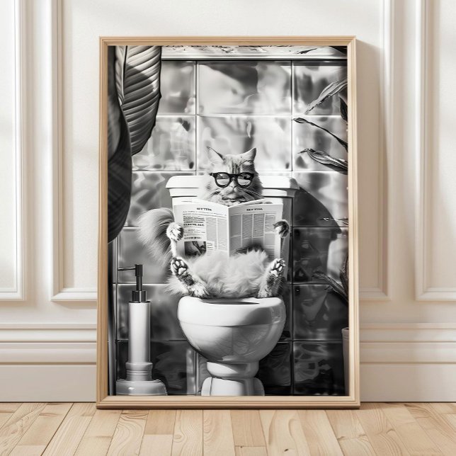 Black and White Bathroom Cat Print, Funny Posters, Poster (Creator Uploaded)