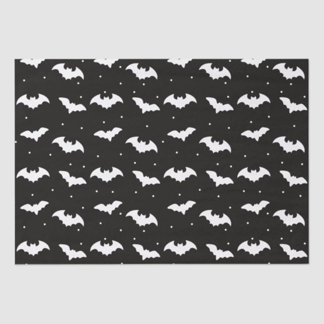 Black and White Bats Black Halloween Tissue Paper (Front)