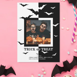 Black and White Bats Frame Photo Halloween Holiday Card