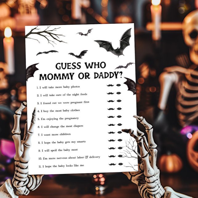 Black and White Bats Guess who Mummy or Daddy Game (Black and White Bats Baby Shower Guess who Mommy or Daddy Game)