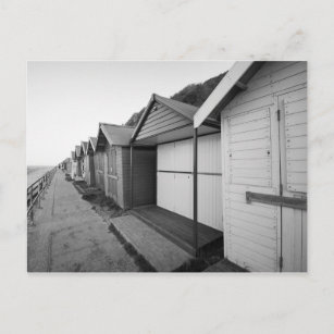 Black and white beach huts postcard