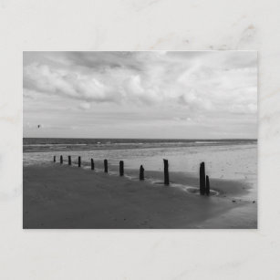 Black and white beach scene postcard