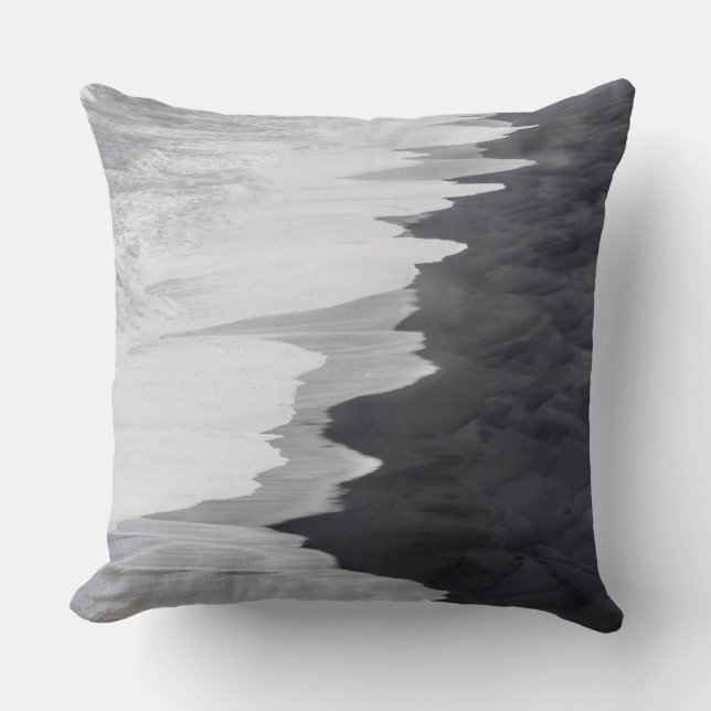 Black and white beach scenic cushion (Front)