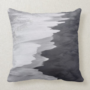 Black and white beach scenic cushion