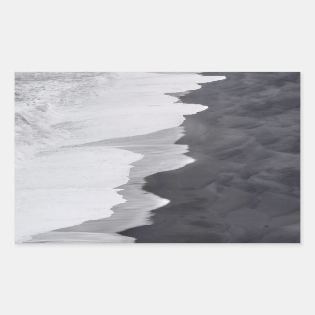 Black and white beach scenic rectangular sticker (Front)