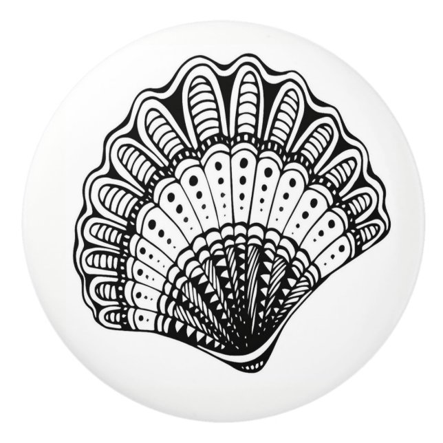 Black and White Beach Shell Drawer Knobs (Front)