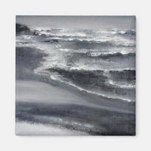 Black and White Beach Square Magnet