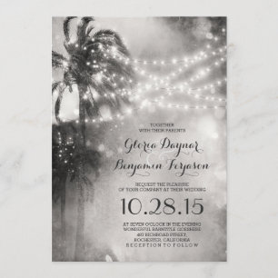 Black and white beach wedding invitation