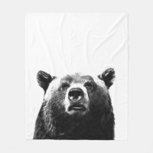 Black and white bear animal portrait fleece blanket