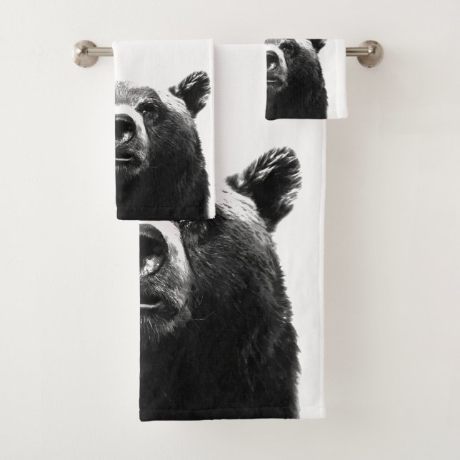 Black and White Bear Woodland Animal Bath Towel Set (Insitu)