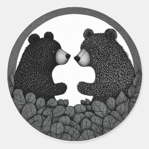 Black and white bears classic round sticker