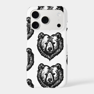 Black and White Bear's Face Ink Drawing
