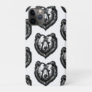 Black and White Bear's Face Ink Drawing iPhone 11 Pro Case