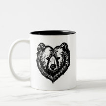 Black and White Bear's Face Ink Drawing