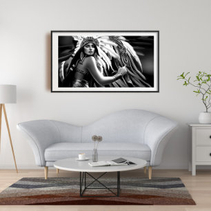 Black and White Beautiful Indian woman Monochrome Poster