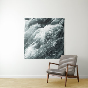 Black And White Beautiful Sea Waves Tapestry