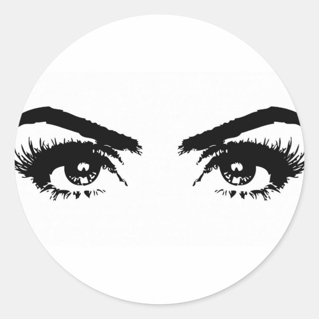 Black and White Beautiful Woman Eyes Lashes Classic Round Sticker (Front)