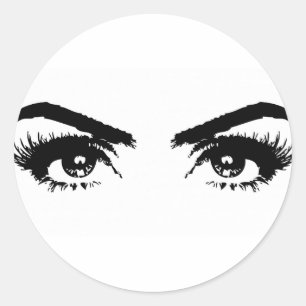 Black and White Beautiful Woman Eyes Lashes Classic Round Sticker