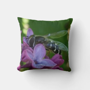 Black and White Bee Landng on Lilacs Cushion