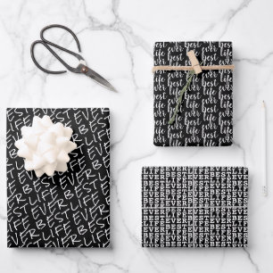 Black and White Best Life Ever Typography Wrapping Paper Sheet